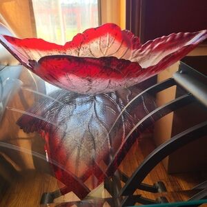 Elegant Red Leaf Glass Bowl